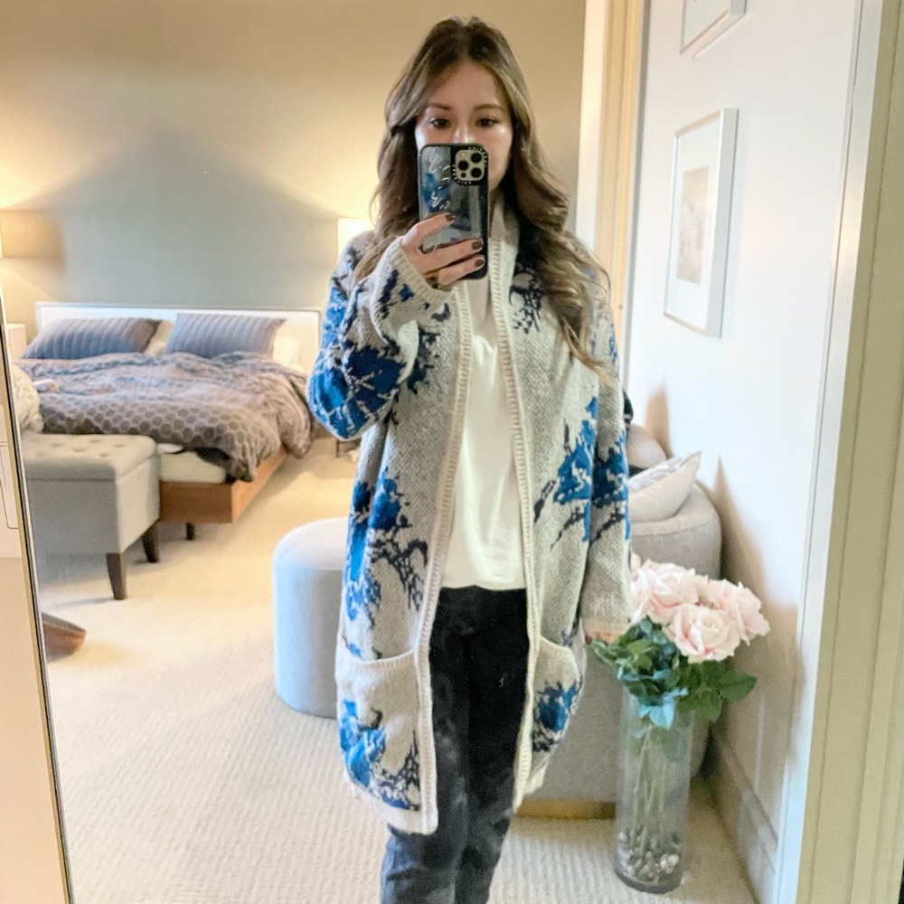 Free people beautiful floral long knitted cardigan